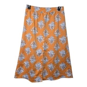 LOFT Mustard Gold Floral A Line Skirt Size Medium Cottage Boho